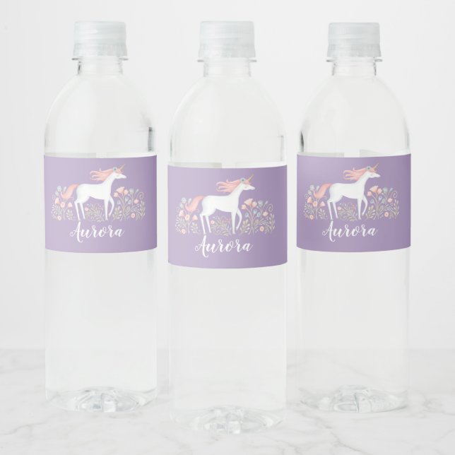 Magical Unicorn Girl Birthday Water Bottle Label (Bottles)