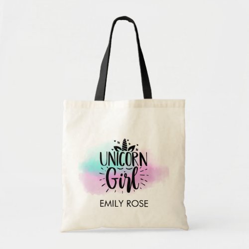 Magical Unicorn Girl Pink Blue Cloud Personalized  Tote Bag