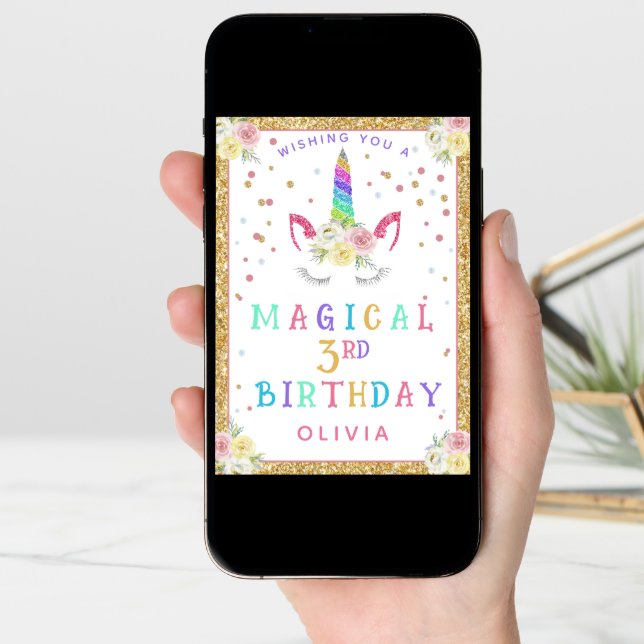 Magical Unicorn Girls Any Age Birthday Card (Front Digital)