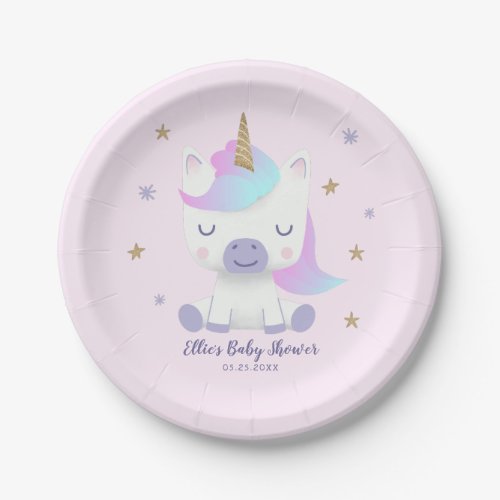 Magical Unicorn Girls Baby Shower Paper Plates