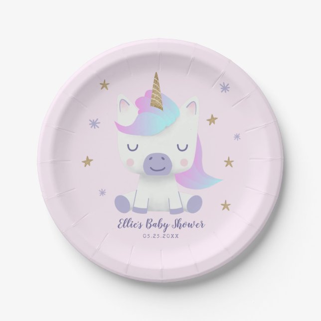Magical Unicorn Girls Baby Shower Paper Plates (Front)