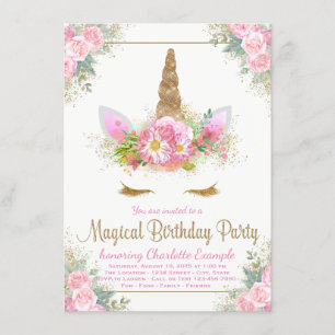 Magical Unicorn Girls Birthday Party Invitations
