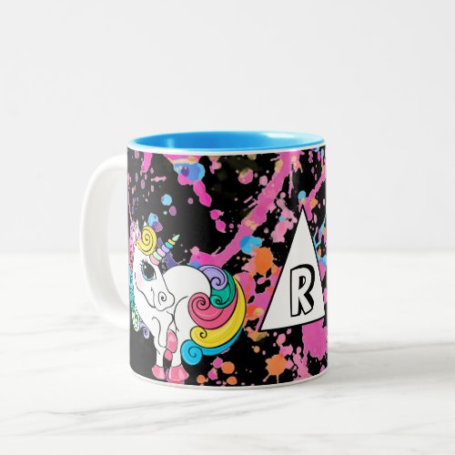Magical Unicorn Girly Rainbow Retro Paint Splatter Two_Tone Coffee Mug