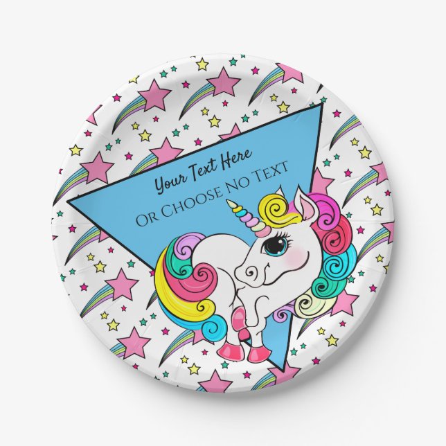 Magical Unicorn Girly Rainbow Retro Stars Triangle Paper Plates (Front)