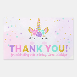 Magical Unicorn Glitter Birthday Favor Thank You Rectangular Sticker