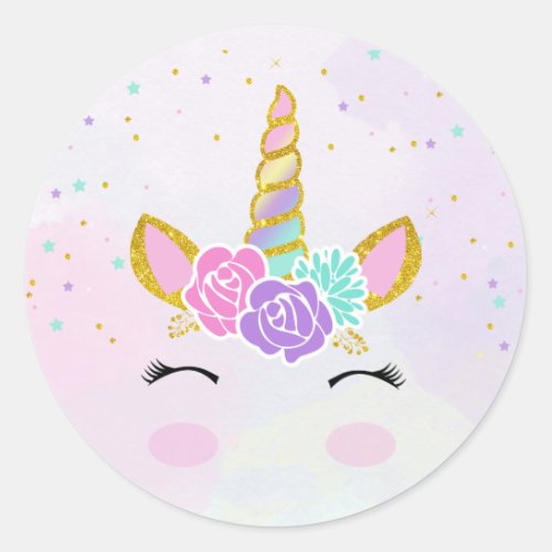 Magical Unicorn Glitter Classic Round Sticker