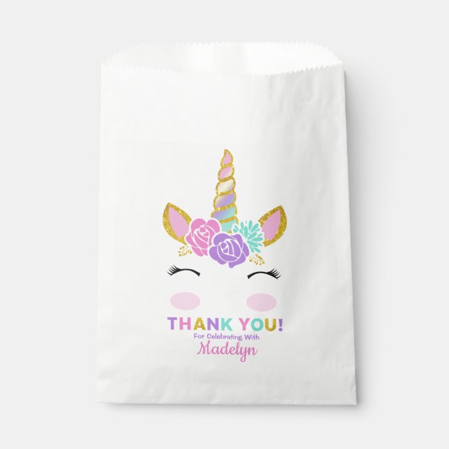 Magical Unicorn Glitter Stars Birthday Favor Bag (Front)
