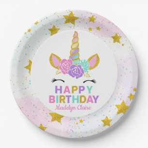 Magical Unicorn Glitter Stars Birthday Paper Plates