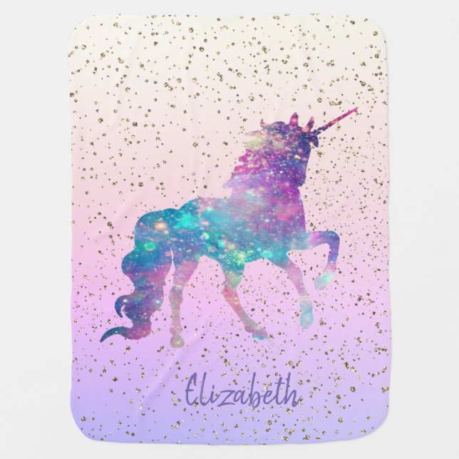 Magical Unicorn, Gold Confetti Baby Blanket (Front)