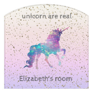Magical Unicorn , Gold Confetti Door Sign