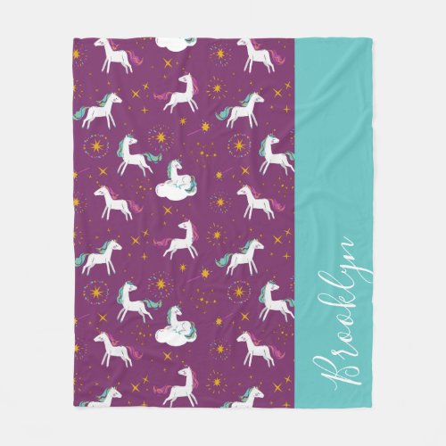 Magical Unicorn Gold Glitter Girly Fleece Blanket