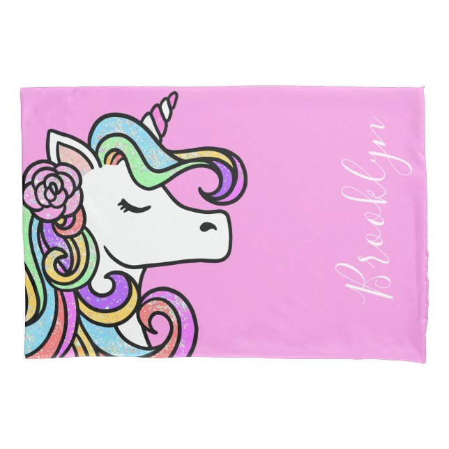 Magical Unicorn Gold Glitter Girly Pillow Case (Front)