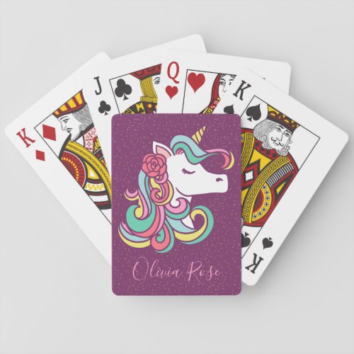 Magical Unicorn Gold Glitter Personalized Girls  Poker Cards