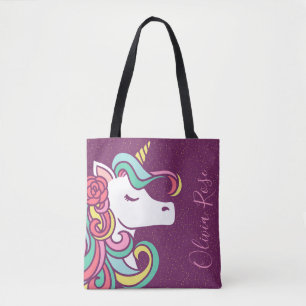 Magical Unicorn Gold Glitter Personalized Girl's Tote Bag