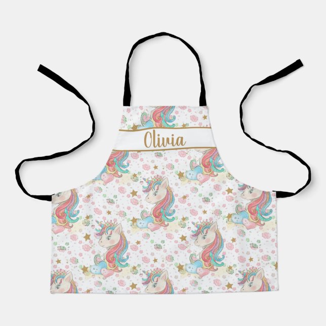 Magical Unicorn Gold Glitter Stars Personalized Apron (Front)