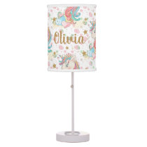 Magical Unicorn Gold Glitter Stars Personalized Table Lamp