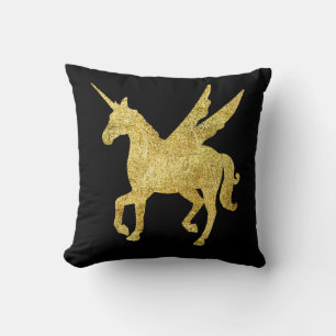 magical unicorn, gold unicorn, trendy throw pillow
