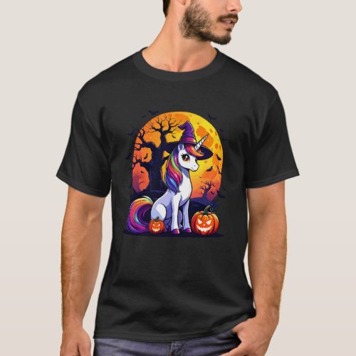 Magical Unicorn Halloween Pumpkin Witch Funny Cute T-Shirt