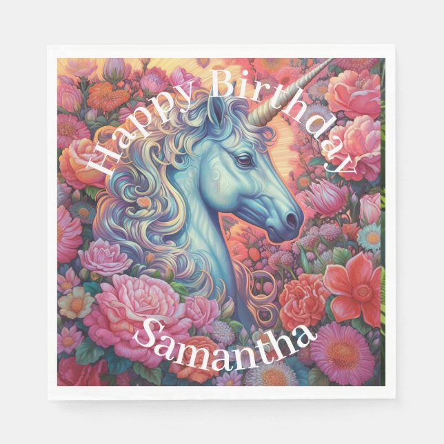 Magical Unicorn Happy Birthday Napkins (Front)