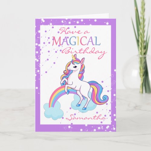 Magical Unicorn Happy Birthday Purple  Card