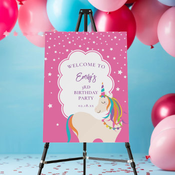 Magical Unicorn Hot Pink Girl Birthday Welcome Foam Board by littleteapotdesigns at Zazzle