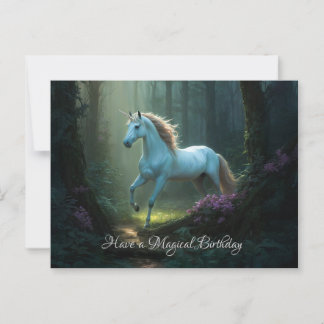 Magical Unicorn in Enchanted Forest Birthday Postcard