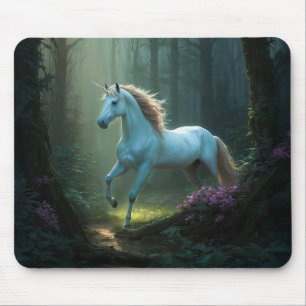 Magical Unicorn in Enchanted Forest Mouse Pad