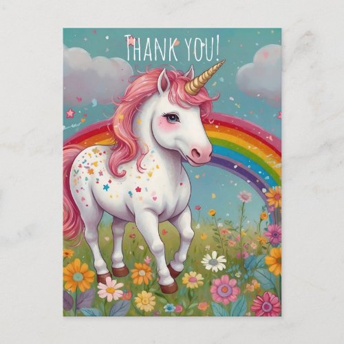 Magical Unicorn in Rainbow Floral Meadow  Postcard