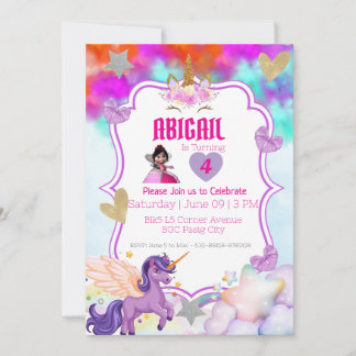 Magical Unicorn Invitation – Violet & Pink Glitter