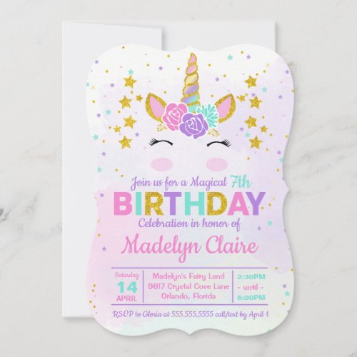 Magical Unicorn Kids Birthday Party Invitation