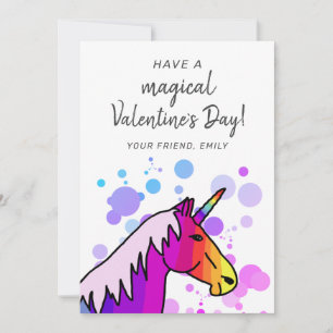 Magical Unicorn Kids Classroom Valentine`s day Holiday Card
