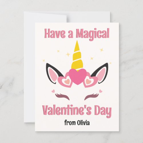 Magical Unicorn Kids Classroom Valentines Day  Holiday Card