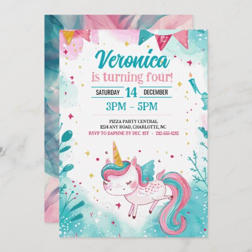 Magical Unicorn Kids Fun Birthday Party Invitation