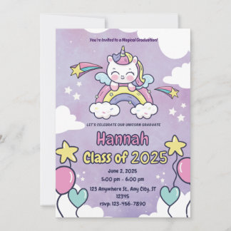 Magical Unicorn Kindergarten Graduation Invitation