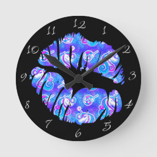 Magical UNICORN LIPS  Iridescent Purple Metallic Round Clock