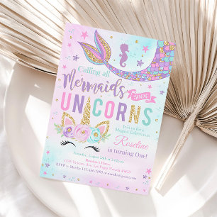 Magical Unicorn Mermaid Birthday Invitation