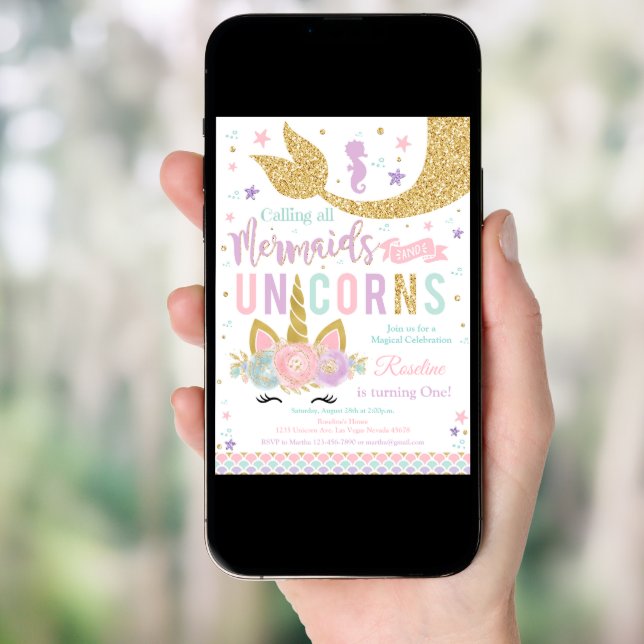 Magical Unicorn Mermaid Birthday Invitation (Front Digital)
