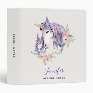 Magical Unicorn Mom & Baby Watercolor 3 Ring Binder