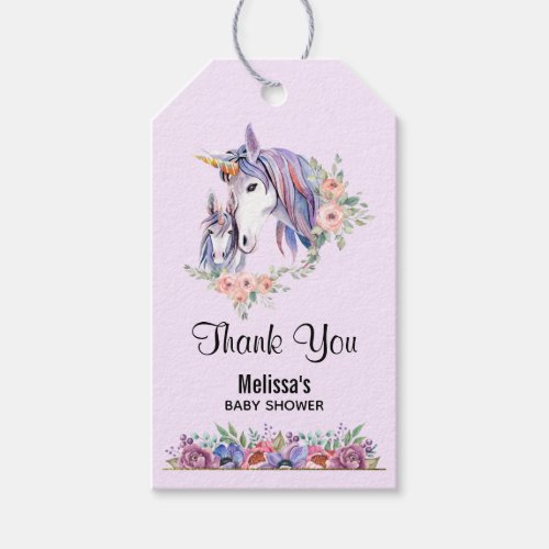 Magical Unicorn Mom  Baby Watercolor Baby Shower Gift Tags