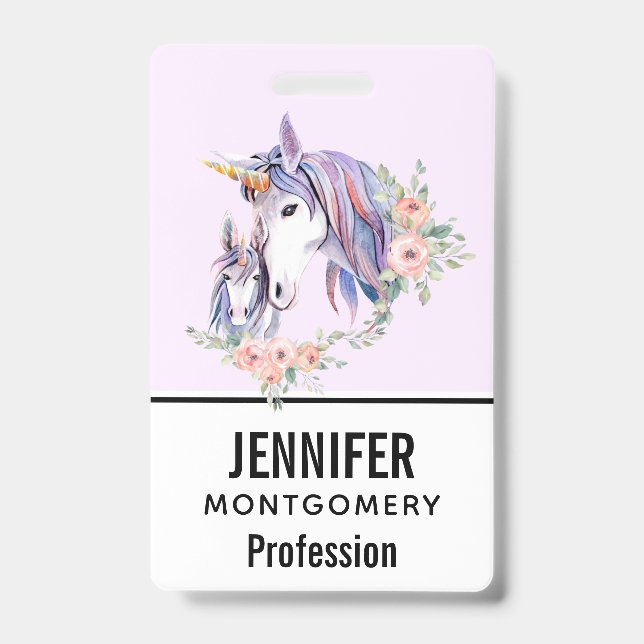 Magical Unicorn Mom & Baby Watercolor Badge (Front)