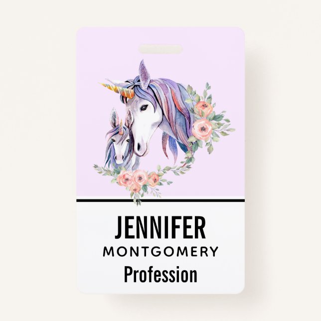 Magical Unicorn Mom & Baby Watercolor Badge (Front)