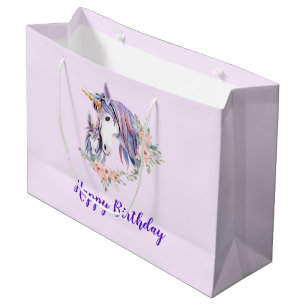 Magical Unicorn Mom & Baby Watercolor Birthday Large Gift Bag