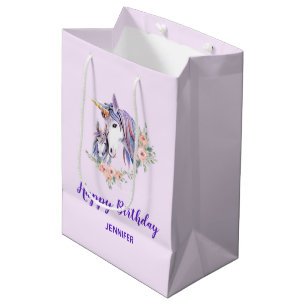 Magical Unicorn Mom & Baby Watercolor Birthday Medium Gift Bag