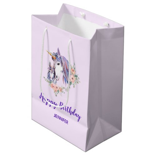 Magical Unicorn Mom  Baby Watercolor Birthday Medium Gift Bag