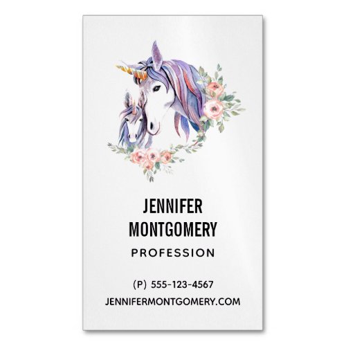 Magical Unicorn Mom  Baby Watercolor Business Card Magnet