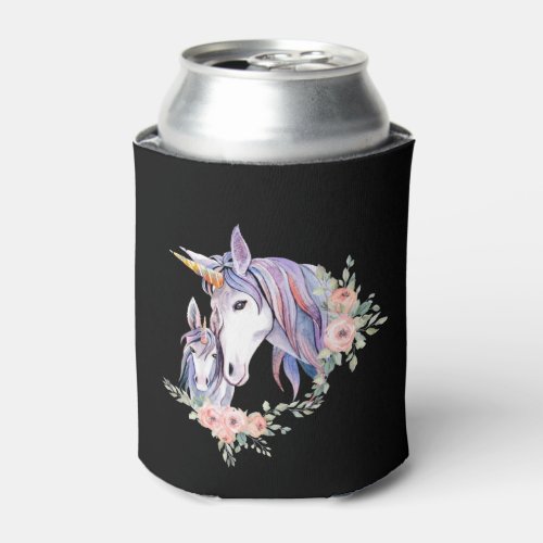 Magical Unicorn Mom  Baby Watercolor Can Cooler