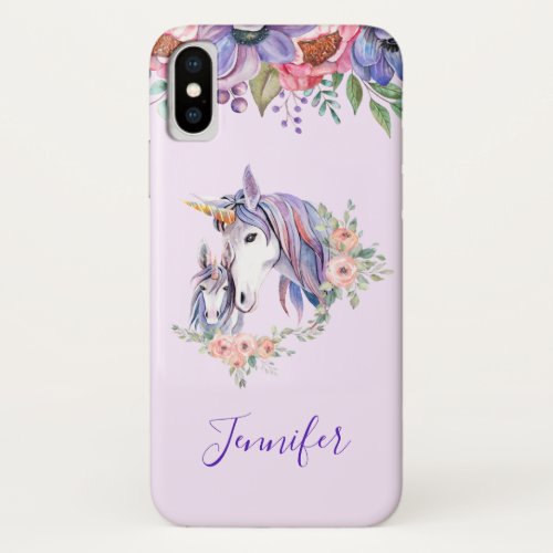 Magical Unicorn Mom  Baby Watercolor iPhone X Case