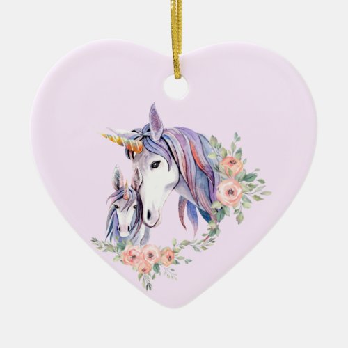 Magical Unicorn Mom  Baby Watercolor Ceramic Ornament