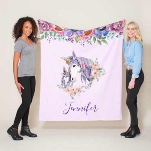 Magical Unicorn Mom  Baby Watercolor Fleece Blanket