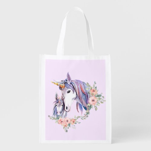 Magical Unicorn Mom  Baby Watercolor Grocery Bag
